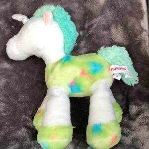 Pastel Unicorn Plush Aurora White 13" Green Tie Dye Floppy Stuffed Animal Toy